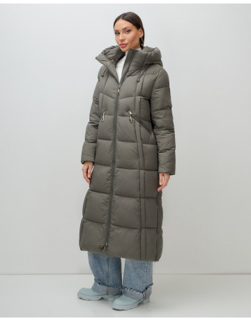 Длинный зимний пуховик с капюшоном для женщин