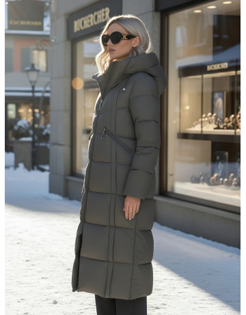 Длинный зимний пуховик с капюшоном для женщин