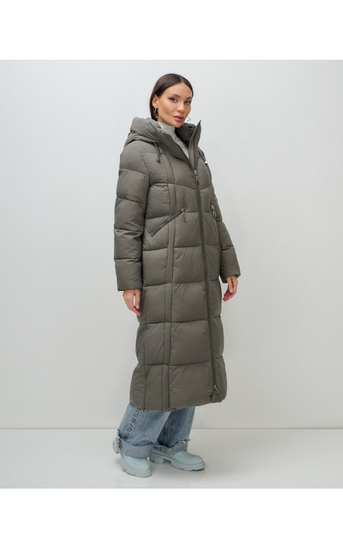 Длинный зимний пуховик с капюшоном для женщин