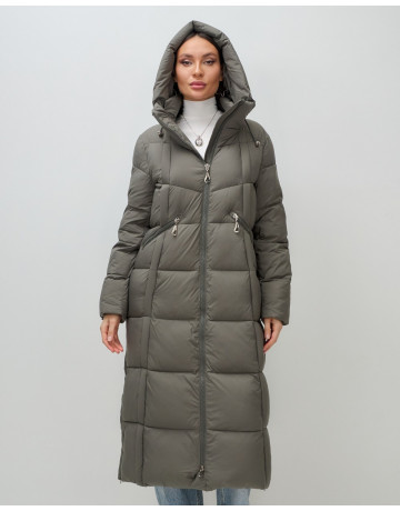 Длинный зимний пуховик с капюшоном для женщин