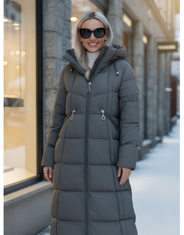Длинный зимний пуховик с капюшоном для женщин