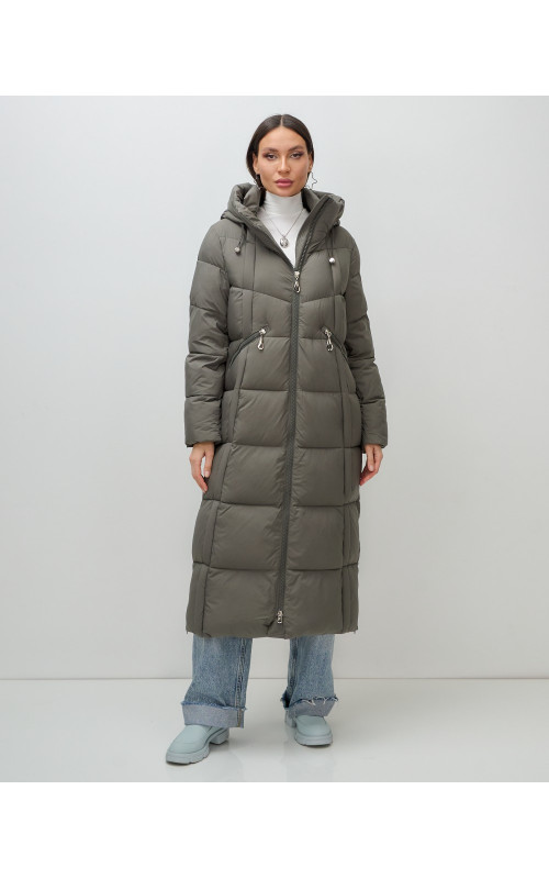 Длинный зимний пуховик с капюшоном для женщин