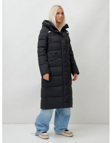 Длинный зимний пуховик с капюшоном для женщин.