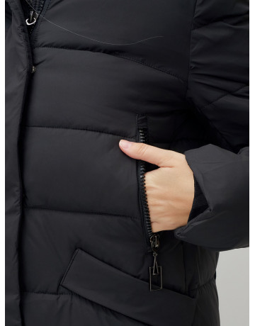 Длинный зимний пуховик с капюшоном для женщин.