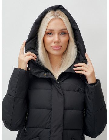 Длинный зимний пуховик с капюшоном для женщин.