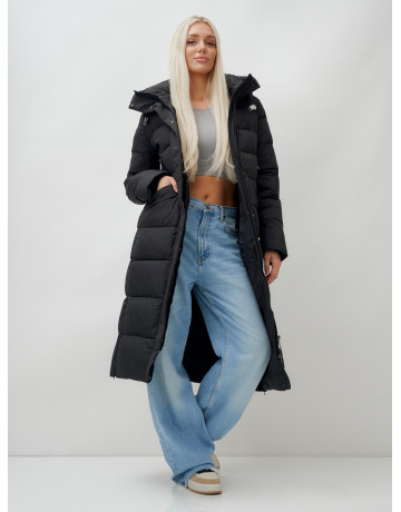 Длинный зимний пуховик с капюшоном для женщин.