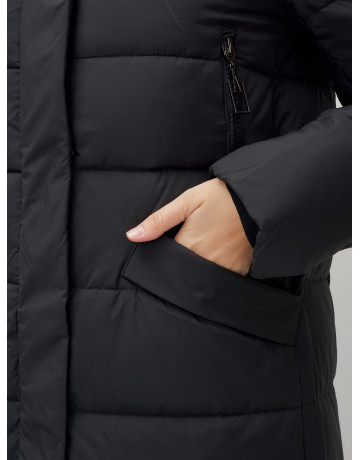 Длинный зимний пуховик с капюшоном для женщин.