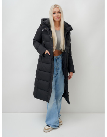 Длинный зимний пуховик с капюшоном для женщин.
