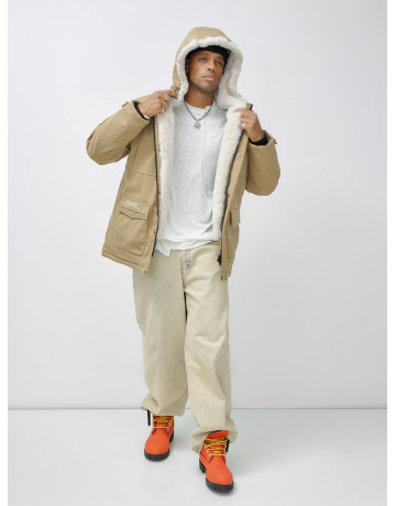 Мужская зимняя удлиненная парка с мехом горчичного оттенка. в Тюмени