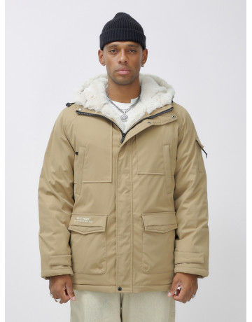 Мужская зимняя удлиненная парка с мехом горчичного оттенка. в Тюмени