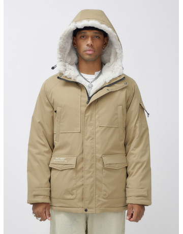 Мужская зимняя удлиненная парка с мехом горчичного оттенка. в Тюмени