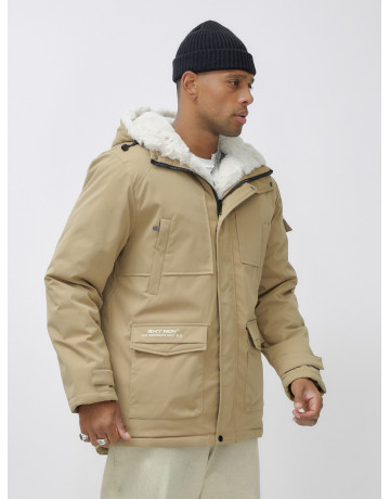 Мужская зимняя удлиненная парка с мехом горчичного оттенка. в Тюмени