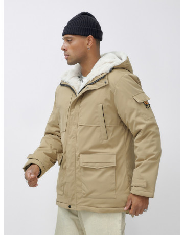 Мужская зимняя удлиненная парка с мехом горчичного оттенка. в Тюмени