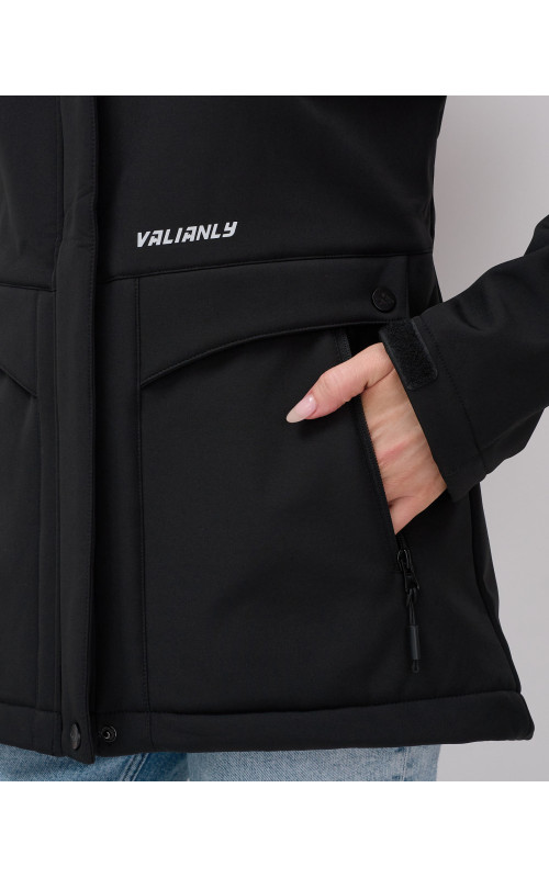 Женская спортивная ветровка с капюшоном softshell, чёрная, для активного отдыха в Тюмени