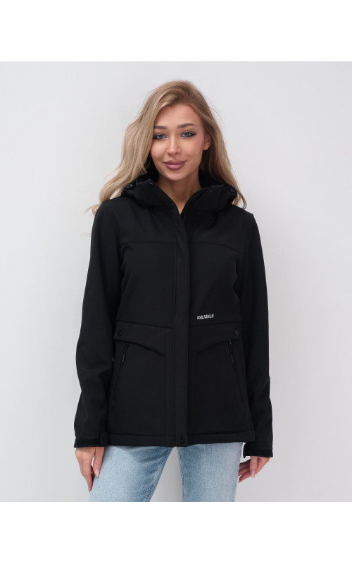 Женская спортивная ветровка с капюшоном softshell, чёрная, для активного отдыха в Тюмени