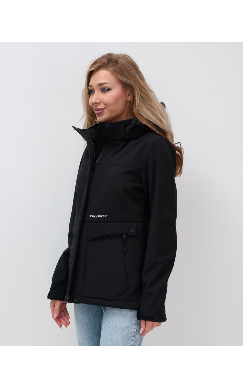 Женская спортивная ветровка с капюшоном softshell, чёрная, для активного отдыха в Тюмени