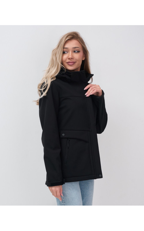 Женская спортивная ветровка с капюшоном softshell, чёрная, для активного отдыха в Тюмени