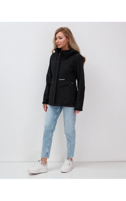 Женская спортивная ветровка с капюшоном softshell, чёрная, для активного отдыха в Тюмени