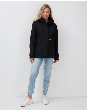 Женская спортивная ветровка с капюшоном softshell, чёрная, для активного отдыха в Тюмени