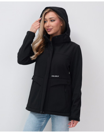 Женская спортивная ветровка с капюшоном softshell, чёрная, для активного отдыха в Тюмени