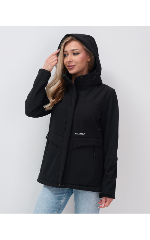 Женская спортивная ветровка с капюшоном softshell, чёрная, для активного отдыха в Тюмени