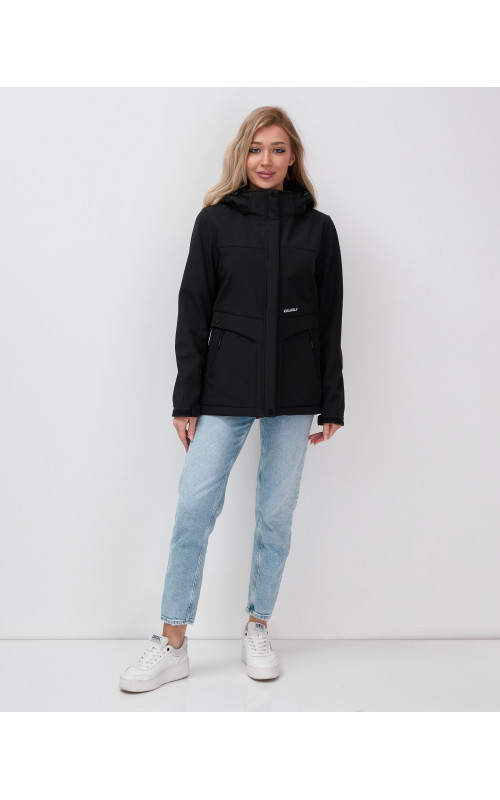 Женская спортивная ветровка с капюшоном softshell, чёрная, для активного отдыха в Тюмени