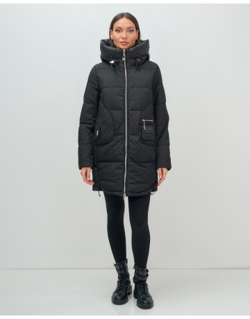 Пуховик зимний женский с капюшоном, чёрный. в Тюмени