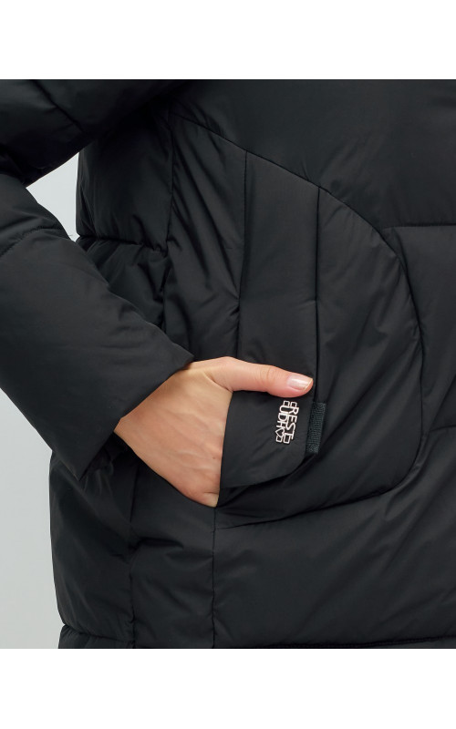 Пуховик зимний женский с капюшоном, чёрный. в Тюмени