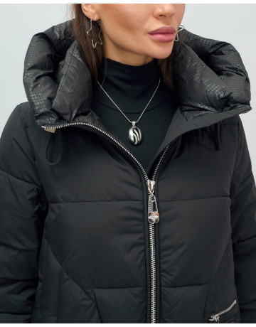 Пуховик зимний женский с капюшоном, чёрный. в Тюмени