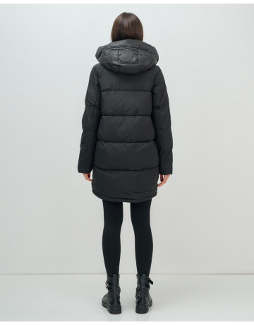 Пуховик зимний женский с капюшоном, чёрный. в Тюмени