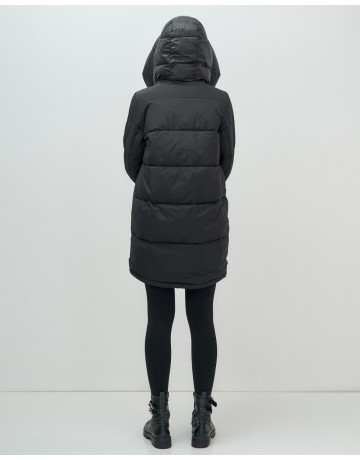 Пуховик зимний женский с капюшоном, чёрный. в Тюмени