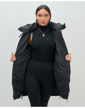 Пуховик зимний женский с капюшоном, чёрный. в Тюмени