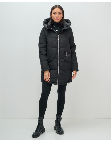 Пуховик зимний женский с капюшоном, чёрный. в Тюмени
