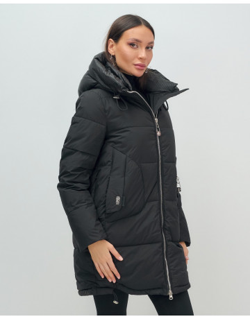 Пуховик зимний женский с капюшоном, чёрный. в Тюмени