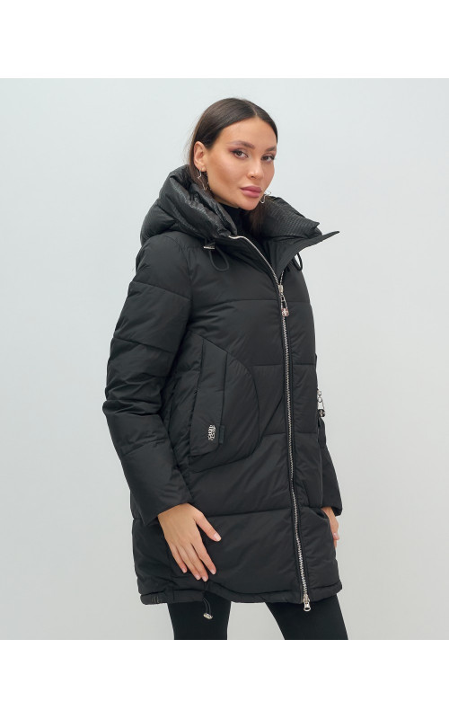 Пуховик зимний женский с капюшоном, чёрный. в Тюмени