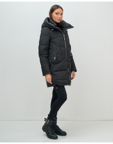 Пуховик зимний женский с капюшоном, чёрный. в Тюмени