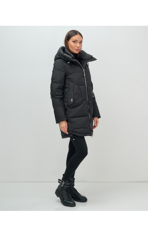 Пуховик зимний женский с капюшоном, чёрный. в Тюмени