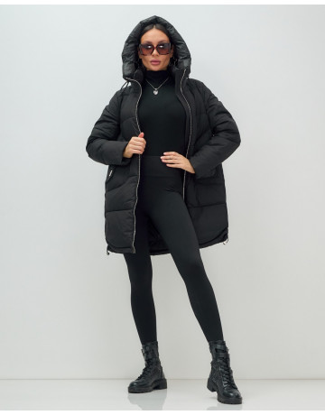 Пуховик зимний женский с капюшоном, чёрный. в Тюмени