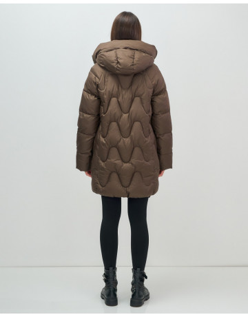 Женский модный пуховик с капюшоном, тёмно-коричневый. в Тюмени
