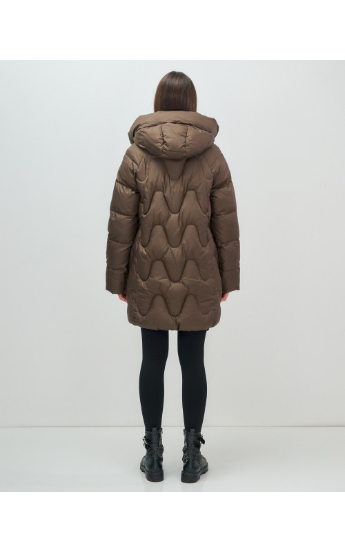 Женский модный пуховик с капюшоном, тёмно-коричневый. в Тюмени