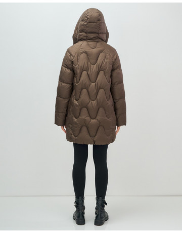 Женский модный пуховик с капюшоном, тёмно-коричневый. в Тюмени