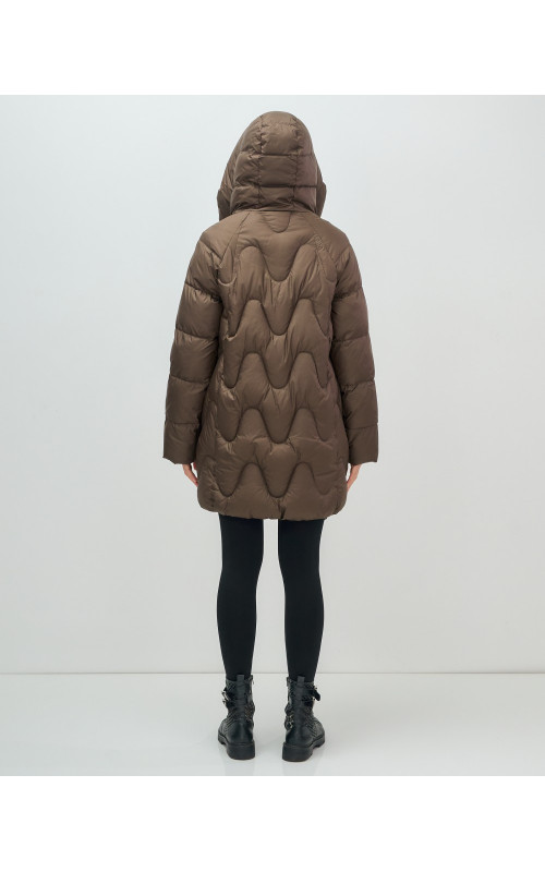 Женский модный пуховик с капюшоном, тёмно-коричневый. в Тюмени