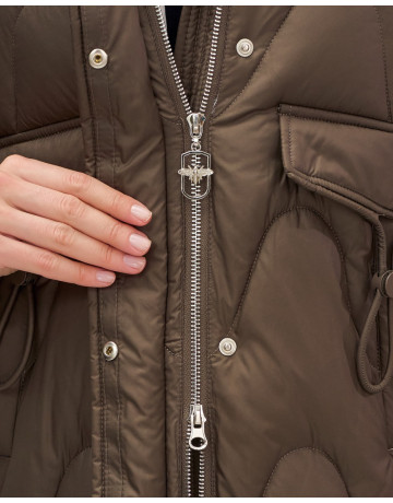 Женский модный пуховик с капюшоном, тёмно-коричневый. в Тюмени