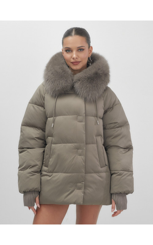 Пуховик с мехом песца, зима 2025, свободный крой