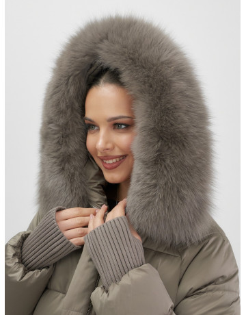 Пуховик с мехом песца, зима 2025, свободный крой