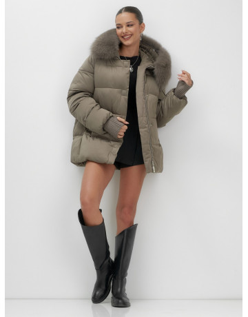 Пуховик с мехом песца, зима 2025, свободный крой