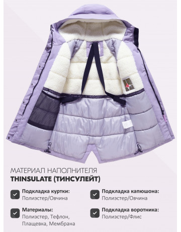 Зимняя парка для девочки-подростка с меховой подкладкой и ветро- и влагоотталкивающей тканью.