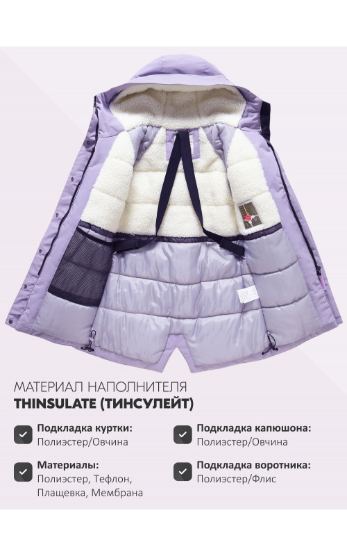 Зимняя парка для девочки-подростка с меховой подкладкой и ветро- и влагоотталкивающей тканью.