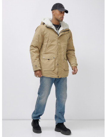 Мужская зимняя удлиненная парка с мехом горчичного оттенка. в Тюмени
