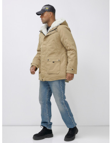 Мужская зимняя удлиненная парка с мехом горчичного оттенка. в Тюмени